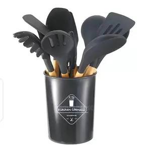 Silicone Non-Stick Serving Spoons Set - Black