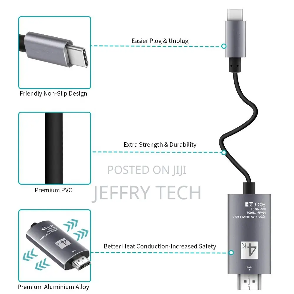 USB C to HDMI Cable 2 Meters, USB 3.1 Type C Thunderbolt 3 P