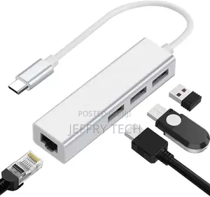 USB C to Ethernet Network Card Adapter With 3 USB 2.0 HUB Fo