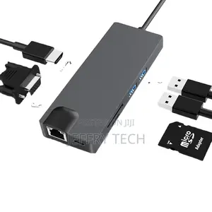 Type-C to VGA Rj45 Usb30 TF SD Pd HDMI Adapter 8in1