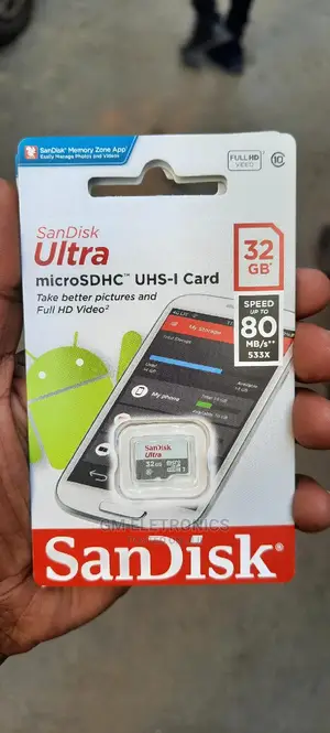 Micro SDHC 32GB Sandisk 80mb/S File Transfer Speed.