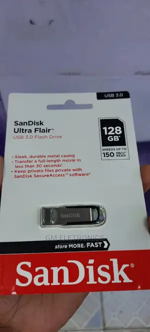 128gb Metallic Usb 3•0 Sandisk Flash Drive.