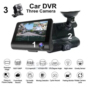 3 Ways Lens Car Dash Cam 4 Inch 1080p HD Video Recorder