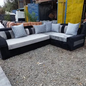 L Shape Sofa 6 Seater Grey and Black