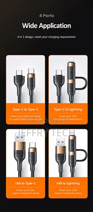 USB + Type-C to Type-C + Lightning PD Fast Charging Data