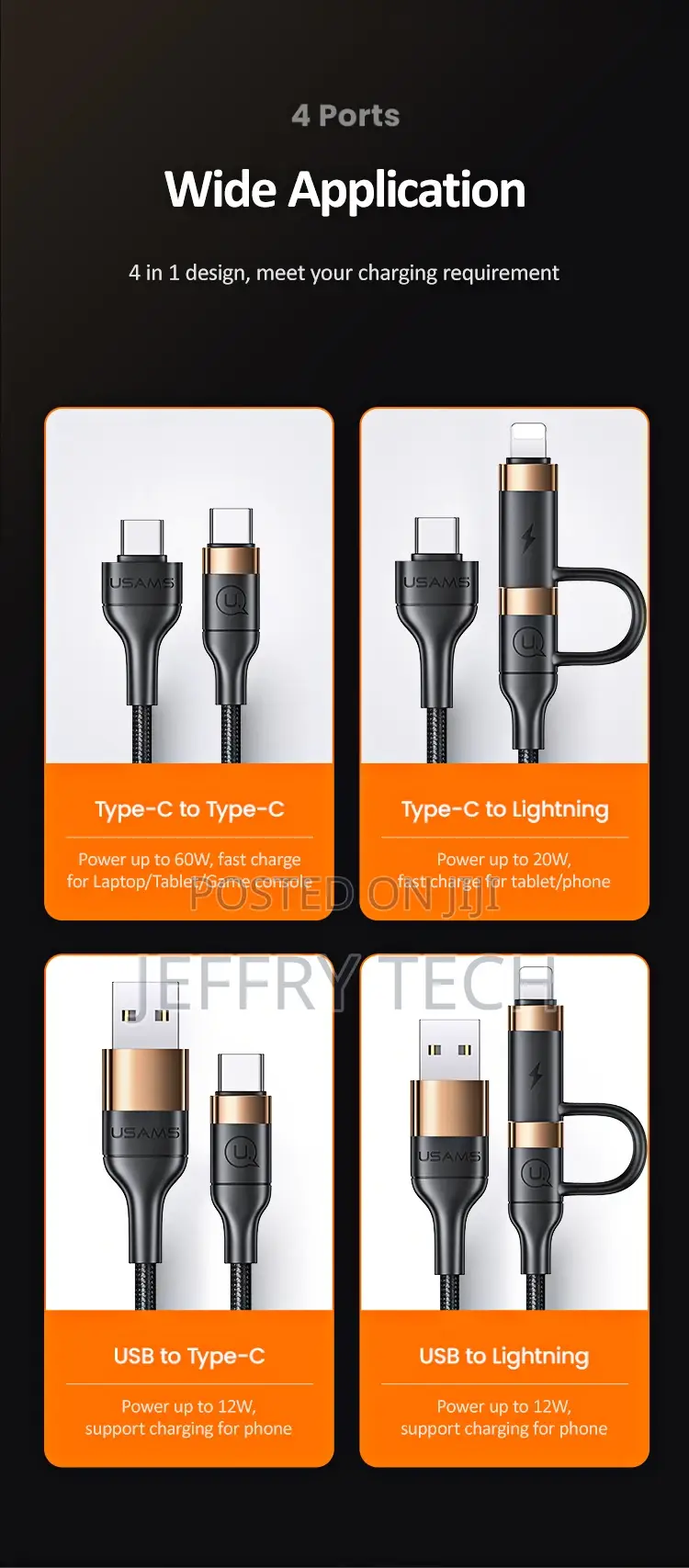USB + Type-C to Type-C + Lightning PD Fast Charging Data