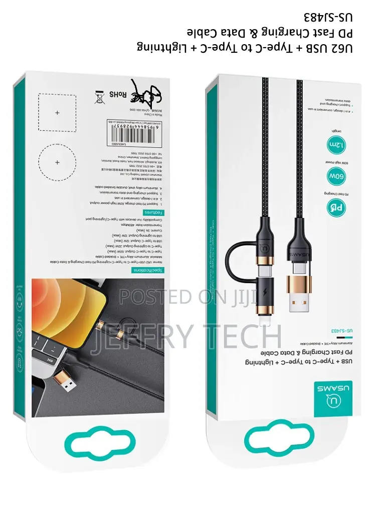 USB + Type-C to Type-C + Lightning PD Fast Charging Data