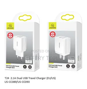 Usams Cc090 T24 2.1A Dual USB Travel Charger Eu Plug Portabl