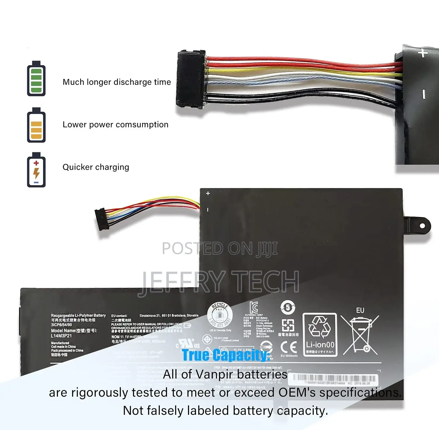 L14M3P21 Battery for Lenovo Flex3-1470 1480 1580 Edge 2-1580