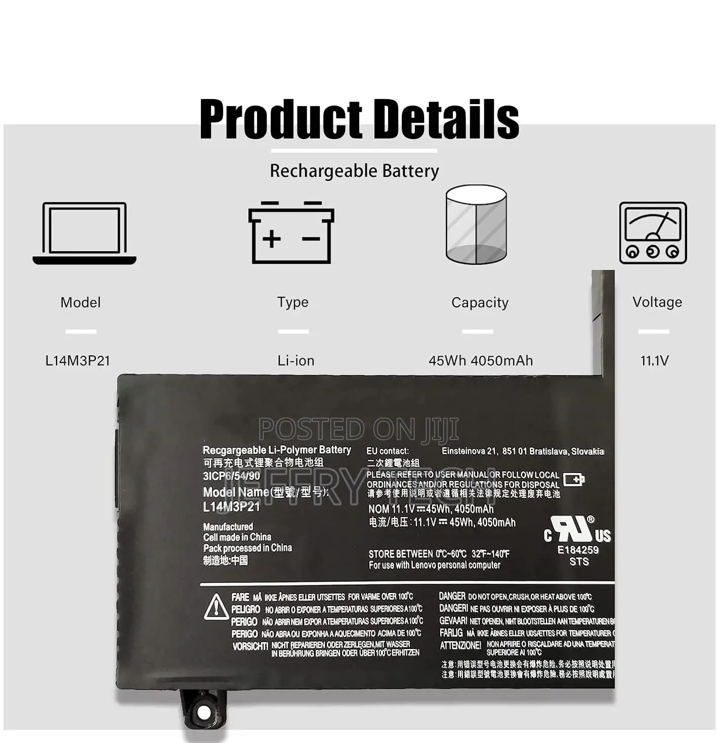 L14M3P21 Battery for Lenovo Flex3-1470 1480 1580 Edge 2-1580