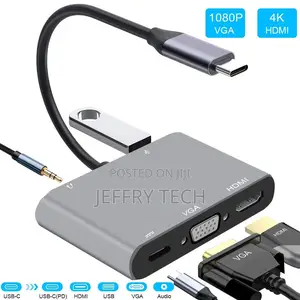 5 in 1 USB C to 4K HDMI VGA USB 3.0 Hub and 3.5mm Audio PD C