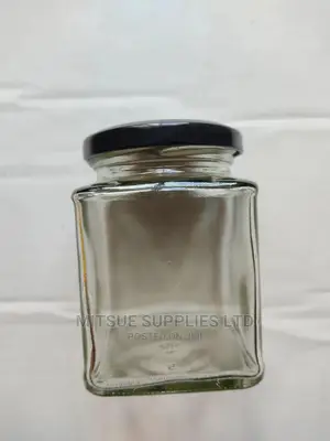 A Set Of 10 Square Spice Glass Jars-250ml( Black Lids)