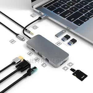 10 in 1 USB-C / Type-C to RJ45 + VGA + HDMI + 3.5mm AUX + SD