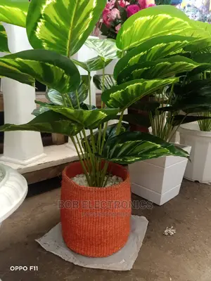 Artificial Plants With Basket And Pebbles