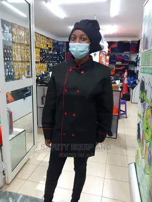 Elegance Chef Jackets-Black With Red Piping