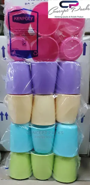 120pcs Kenpoly Plastic Mugs. Assorted Colours
