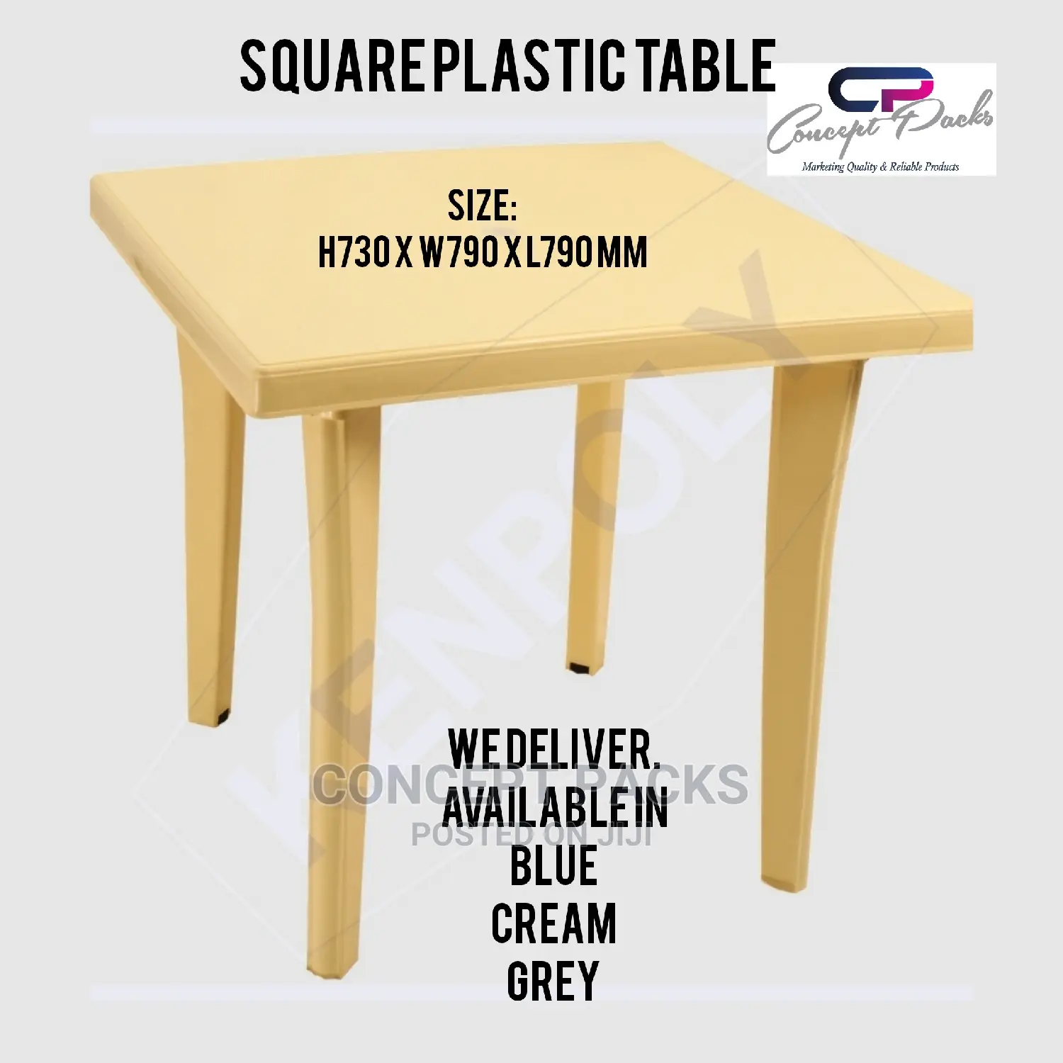 Plastic Square Table Size H730 X W790 X L790 Mm