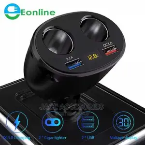 Cigarette Lighter Adapter 2 Way Splitter With Voltmeter
