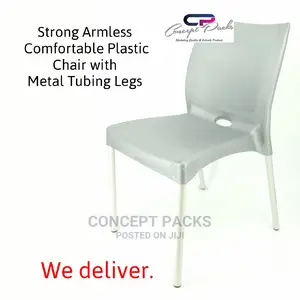 Strong Armless Comfortable Plastic Chair Metal Tubing Leg.