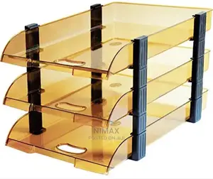 Omega 3 Tier Office Tray Clear/Smokey Brown/Clear Black