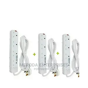 Power King 4 Way Power Extension Cable - White - 3pcs