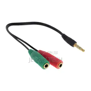 Black 3.5mm Headphone Mic Female to Dual Male Audio Splitter