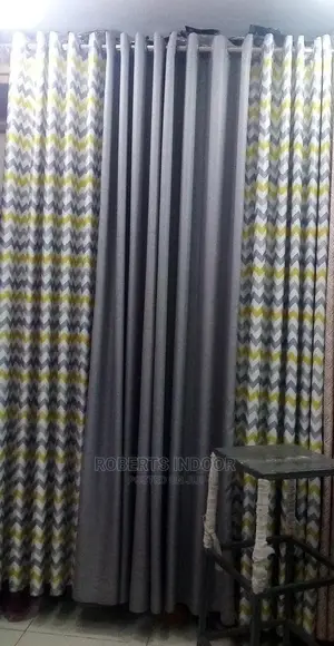 Printed Grey and Mustard Curtains
