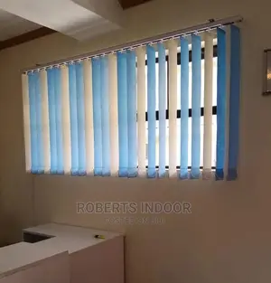 Blue and White Vertical Office Window Blinds