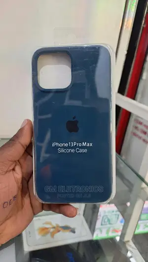 Blue Silicone Back Case for iPhone 13 Pro Max.