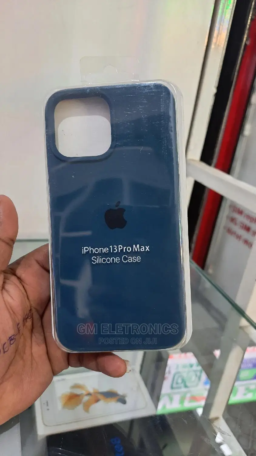 Blue Silicone Back Case for iPhone 13 Pro Max.