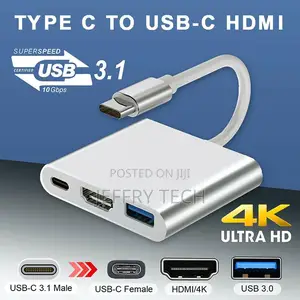 Type-C to USB-C HDMI USB 3.0 Adapter 3-In-1 Converter Hub F