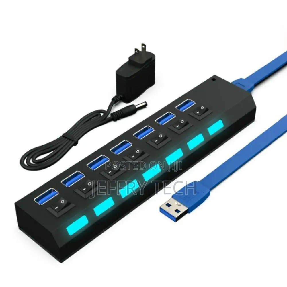 USB 3.0 Hub Charger Switch Splitter Powered AC Adapter 7-Por