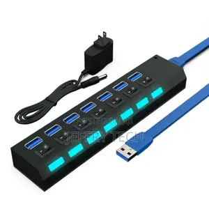 USB 3.0 Hub Charger Switch Splitter Powered AC Adapter 7-Por