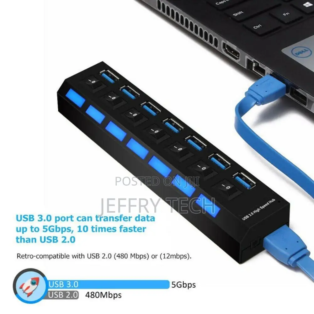 USB 3.0 Hub Charger Switch Splitter Powered AC Adapter 7-Por