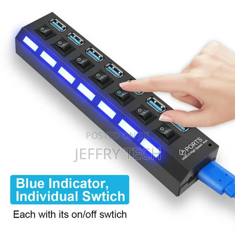 USB 3.0 Hub Charger Switch Splitter Powered AC Adapter 7-Por