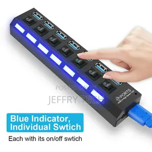 USB 3.0 Hub Charger Switch Splitter Powered AC Adapter 7-Por
