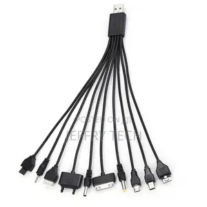 10 in 1 Universal Black USB Cable Fast Charging Line to Mult