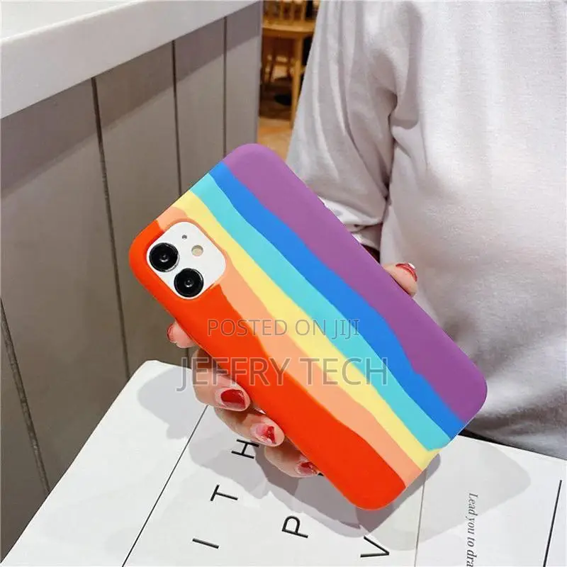 Rainbow Stripe Line for iPhone 11 Pro Max Liquid Silicone Pr