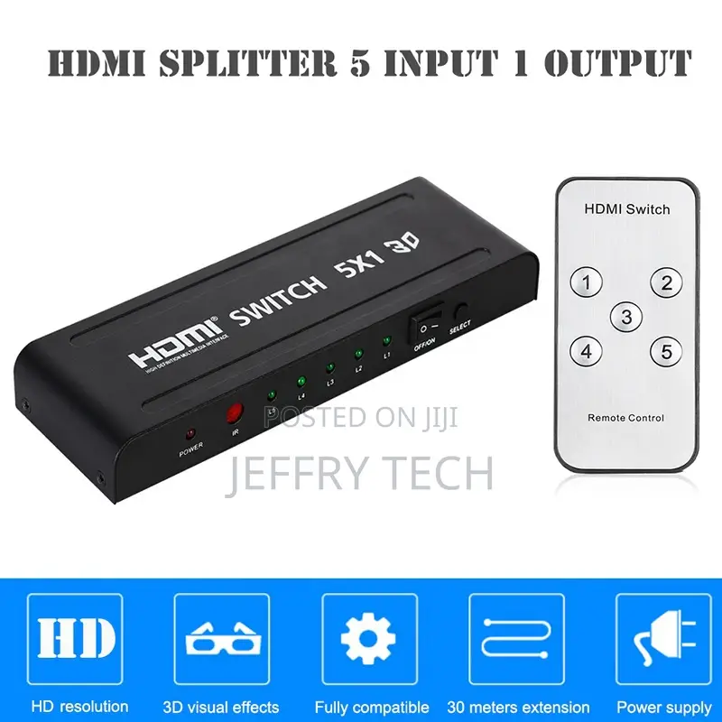 Xput 5 in 1 Out HDMI Video Switcher 5x1 HDMI 5 Ports Switch