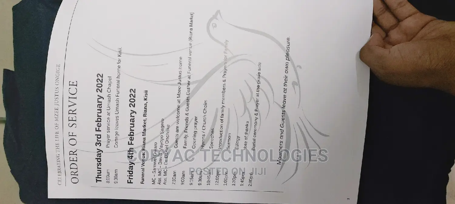 High Class Funeral Program Printing and Designing