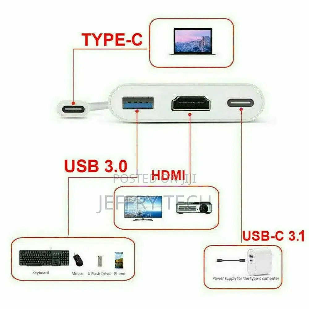 Type C Vers HDMI USB 3.0 USB-C CâBle Adaptateur 3 in 1 Hub W
