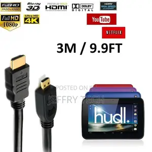 3m Long Micro HDMI to HDMI Cable Lead for Tesco Hudl Hudl