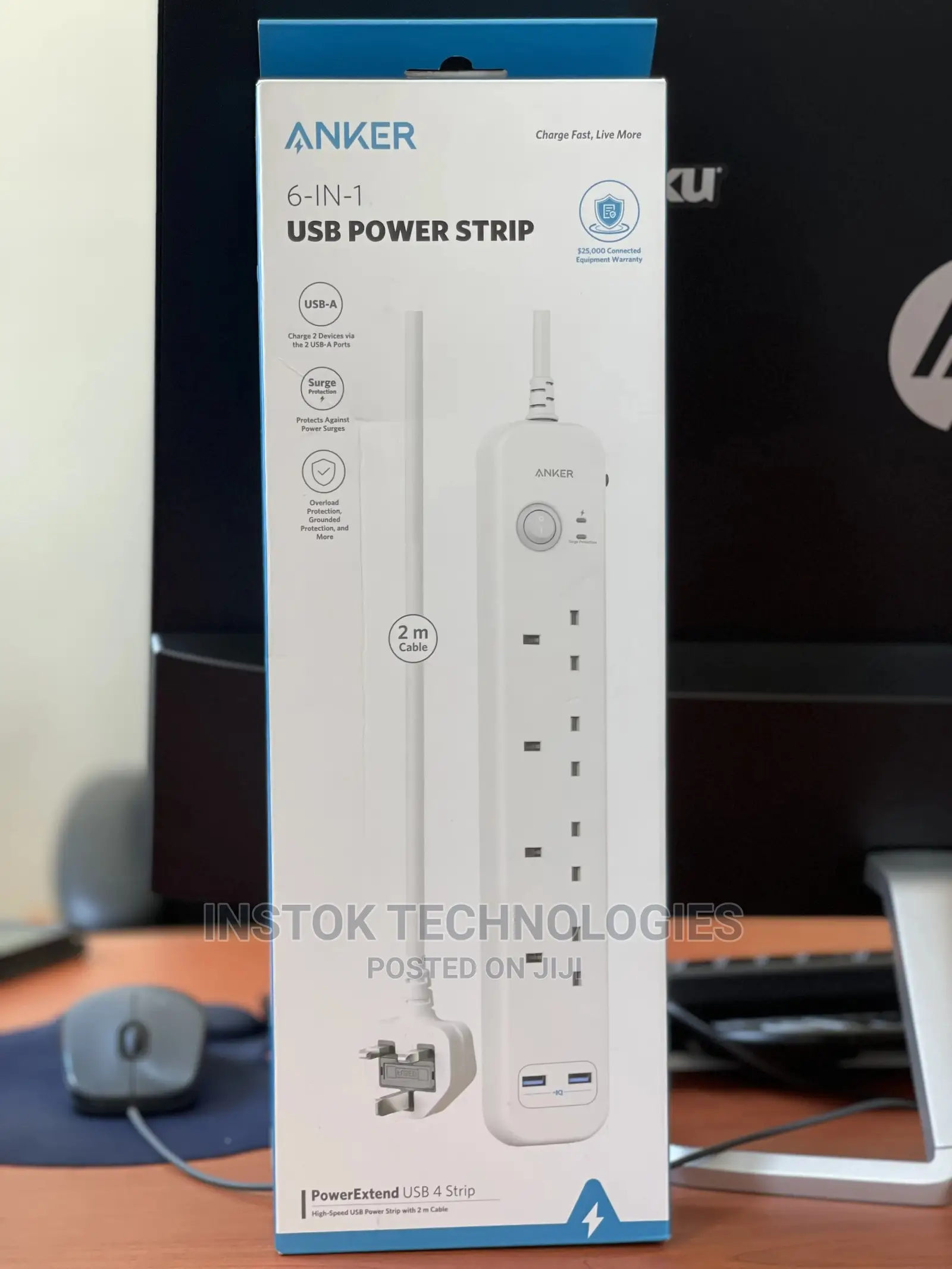 Anker Extension Lead With 2 USB Ports And 4 Wall Outlets Wit