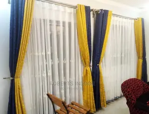 Elegant Patched Blue and Yellow Curtains