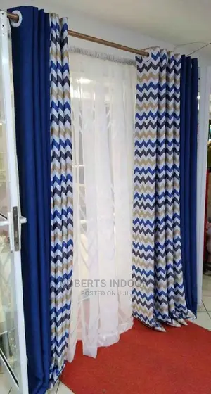 Navy Blue Printed Curtain