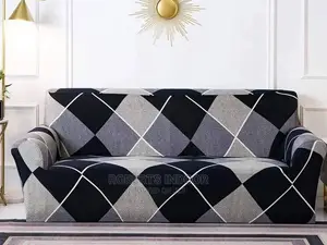 Grey and Black Elastic Sofa Cover