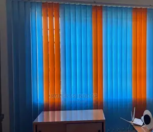 Blue and Orange Vertical Window Blinds