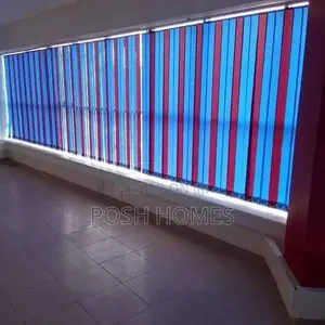 Red and Blue Vertical Office Window Blinds