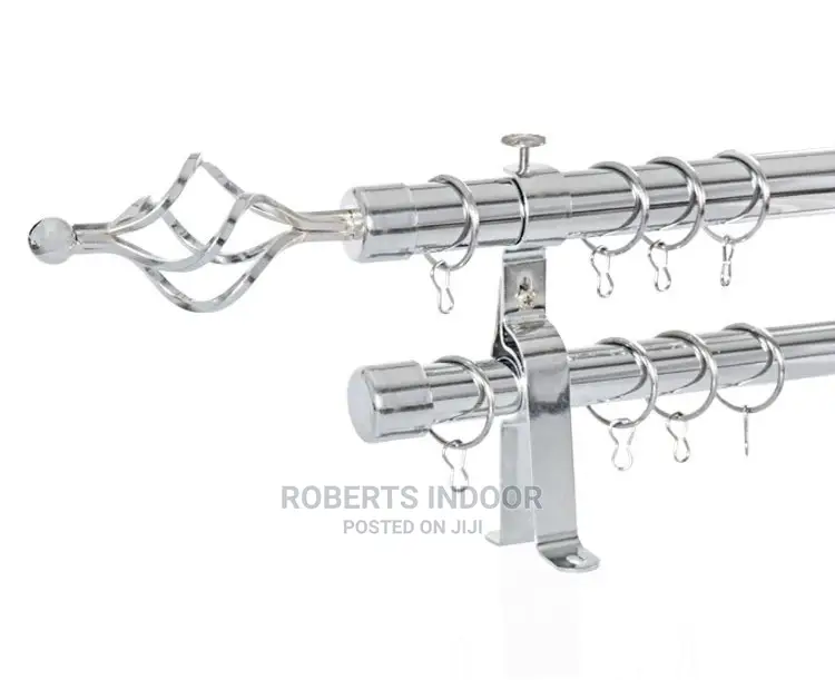 2m Silver Double Curtain Rod