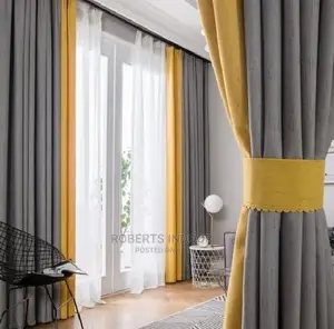 Grey and Mustard Linen Curtains